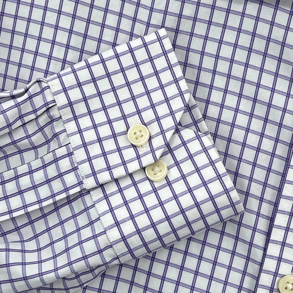 Peter Millar Dress Shirt Mens 17 Long Purple Grid Check Button Up Nanoluxe Dress - Picture 3 of 14
